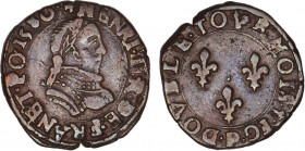 HENRI III (1574-1589)
Double tournois 1er type, variété diff. au R/: (Dijon)
1580 P - TTB 40 (TTB+)
CGKL 40, lég. var. - Très Rare !!


D 1152a...