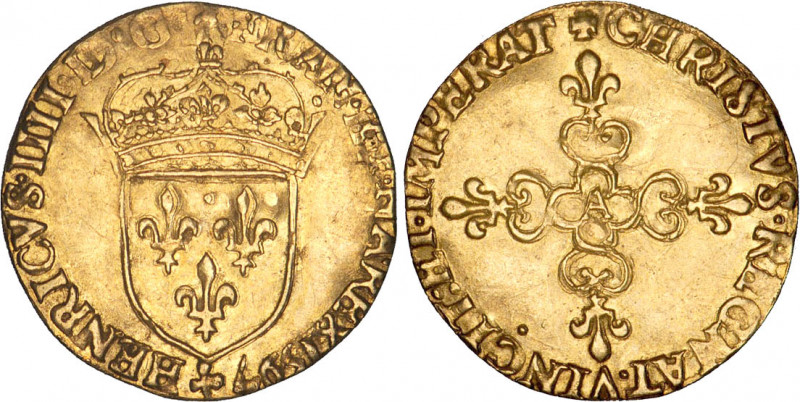 HENRI IV le Grand (1589-1610)
Écu d'or au soleil, 1er type
1597 A - TTB 40 (TT...