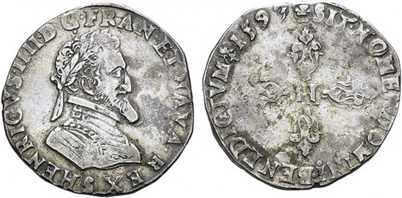HENRI IV le Grand (1589-1610)
1/2 franc, variété légende commençant en bas
159...