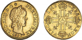 LOUIS XIV le Grand (1643-1715)
1/2 louis d'or à la croix & à la mèche longue
1652 A - SUP 55 (SUP)
Très Rare !! - légères traces tran.


DR 208,...