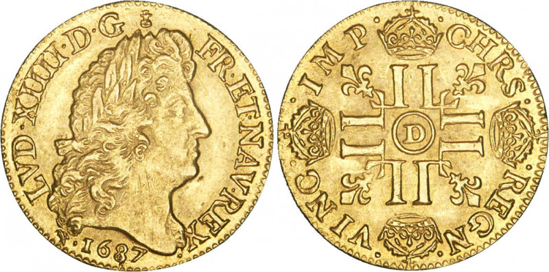 LOUIS XIV le Grand (1643-1715)
Louis d'or à la croix & à la perruque
1687 D - ...