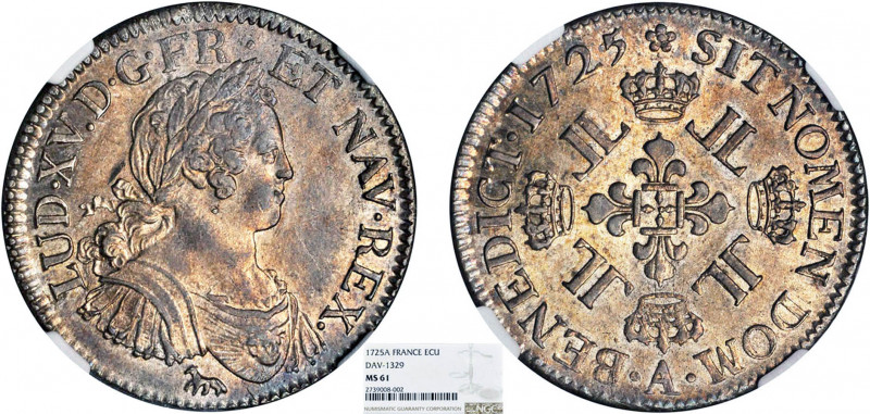 LOUIS XV le Bien aimé (1715-1774)
Écu aux 8 L
1725 A - SPL 61 (SUP+)
NGC MS61...