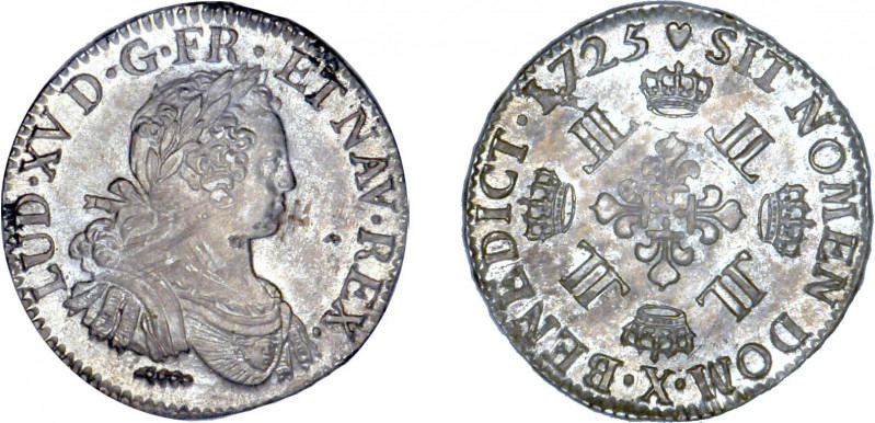LOUIS XV le Bien aimé (1715-1774)
1/2 écu aux 8 L
1725 X - SUP 53 (SUP-)
Rare...