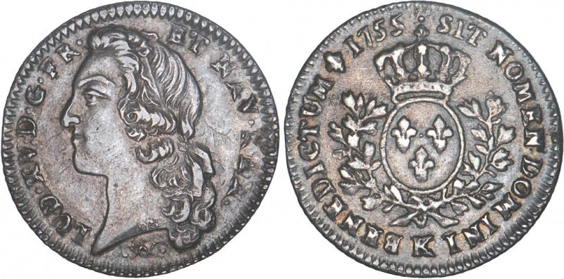 LOUIS XV le Bien aimé (1715-1774)
1/5 d'écu aux branches d'olivier & au bandeau...
