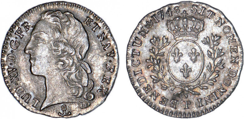 LOUIS XV le Bien aimé (1715-1774)
1/10 d'écu aux branches d'olivier & au bandea...