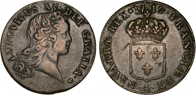 LOUIS XV le Bien aimé (1715-1774)
Sol au buste enfantin ou "John Law"
1719 A -...