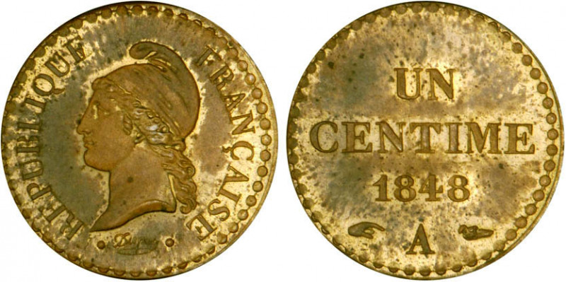 1 CENTIME
UN CENTIME type Dupré, 2e République
1848 A - SPL 60 (SUP+)
Epreuve...