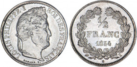 1/2 FRANC, 50 CENTIMES
1/2 FRANC Louis-Philippe
1834 I - SUP 50 (SUP-)
Très Rare !!, lg. net., inf. cps tr


G 408, F 182, KM# 741
LIMOGES - AR...