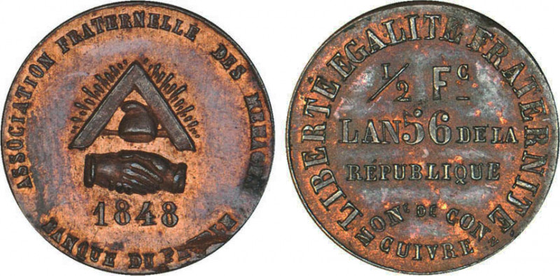 1/2 FRANC, 50 CENTIMES
1/2 Fc, de la banque du peuple (1848)
AN 56 - SPL 62 (S...
