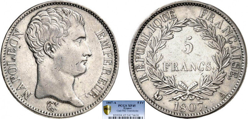 5 FRANCS
5 FRANCS type transitoire
1807 A - TTB 45 (TTB++)
Rarissime !!! - PC...