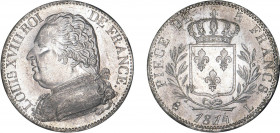 5 FRANCS
5 FRANCS Louis XVIII, type au buste habillé
1814 L - SPL 63 (SUP++)
Rare en l'état !


G 591, F 308, KM# 702
BAYONNE - ARGENT - 25,03g...
