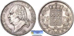5 FRANCS
5 F, Louis XVIII type au buste nu
1816 W - FDC 65 (FDC)
Très Rare surtout en l'état !!
Le plus bel exemplaire connu

G 614, F 309, KM# ...