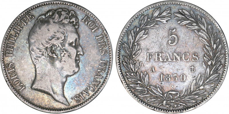 5 FRANCS
5 FRANCS Louis-Philippe, tête nue, variété sans le I, tranche en creux...