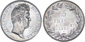 5 FRANCS
5 FRANCS Louis-Philippe I, tête nue, tranche en relief
1830 A - SPL 62 (SUP++)
Très Rare en l'état !!


G 676a, F 316, KM# 736
PARIS -...