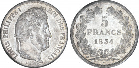 5 FRANCS
5 FRANCS Louis-Philippe I, tête laurée
1834 I - SUP 59 (SUP)
Rare en l'état !


G 678, F 324, KM# 749
LIMOGES - ARGENT - 

 --------...