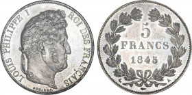 5 FRANCS
5 FRANCS Louis-Philippe I, tête laurée, 2e type
1845 A - SPL 62 (SUP++)
Très Rare en l'état !!


G 678a, F 325, KM# 749
PARIS - ARGENT...