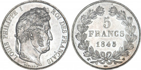5 FRANCS
5 FRANCS Louis-Philippe I, tête laurée, 2e type
1845 W - SPL 63 (SUP++)
Très Rare en l'état !!


G 678a, F 325, KM# 749
LILLE - ARGENT...
