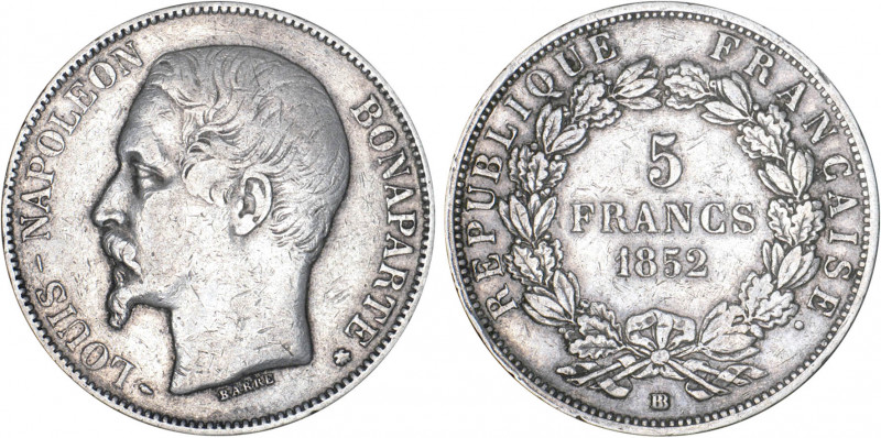 5 FRANCS
5 FRANCS Louis Napoléon Bonaparte
1852 BB - TTB 35 (TTB)
Très Rare !...