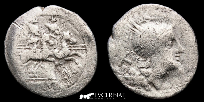 Roman republic - Anonymous Silver Denarius (3.41 g. 21 mm.). After 211 BC. 

Hel...