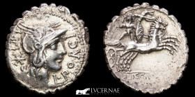 L Porcius Licinius Silver Denarius 3,85 g., 20 mm. Narbo mint 118 BC gVF