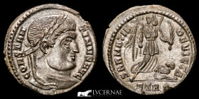 Constantine I 307-337 Silvered Bronze Follis 2,85 g. 20 mm. Trier 323 A.D.  AU (About Uncirculated)
