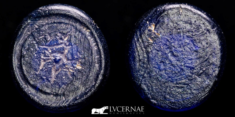 Islamic - Egypt & Syria - Fatimid, glass weight for dirham, uniface, blue, trans...