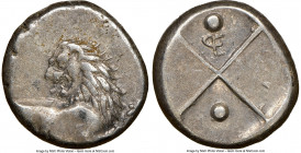 THRACE. Chersonesus. Ca. 4th century BC. AR hemidrachm (12mm). NGC XF. Persic standard, ca. 480-350 BC. Forepart of lion right, head reverted / Quadri...