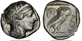 ATTICA. Athens. Ca. 440-404 BC. AR tetradrachm (23mm, 17.20 gm, 10h). NGC Choice AU 5/5 - 4/5. Mid-mass coinage issue. Head of Athena right, wearing e...