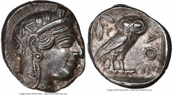 ATTICA. Athens. Ca. 440-404 BC. AR tetradrachm (25mm, 17.15 gm, 9h). NGC Choice AU 5/5 - 3/5. Mid-mass coinage issue. Head of Athena right, wearing ea...