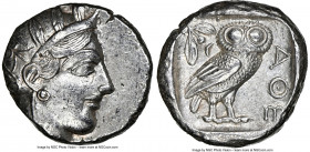 ATTICA. Athens. Ca. 440-404 BC. AR tetradrachm (24mm, 17.17 gm, 1h). NGC AU 4/5 - 4/5. Mid-mass coinage issue. Head of Athena right, wearing earring, ...