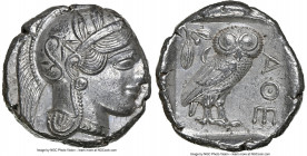 ATTICA. Athens. Ca. 440-404 BC. AR tetradrachm (24mm, 17.15 gm, 4h). NGC AU 4/5 - 4/5. Mid-mass coinage issue. Head of Athena right, wearing earring, ...