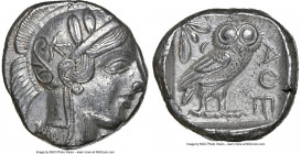 ATTICA. Athens. Ca. 440-404 BC. AR tetradrachm (24mm, 17.13 gm, 4h). NGC AU 4/5 - 4/5. Mid-mass coinage issue. Head of Athena right, wearing earring, ...