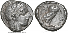 ATTICA. Athens. Ca. 440-404 BC. AR tetradrachm (23mm, 17.19 gm, 3h). NGC Choice XF 5/5 - 4/5. Mid-mass coinage issue. Head of Athena right, wearing ea...