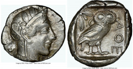 ATTICA. Athens. Ca. 440-404 BC. AR tetradrachm (25mm, 17.20 gm, 2h). NGC XF 4/5 - 4/5. Mid-mass coinage issue. Head of Athena right, wearing earring, ...
