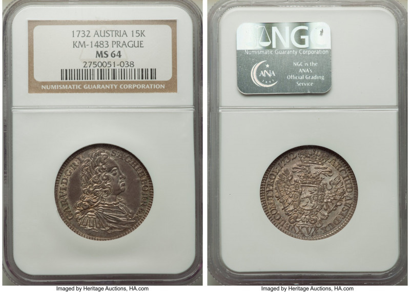 Karl VI 15 Kreuzer 1732 MS64 NGC, Prague mint, KM715 (prev. KM1483). 

HID098012...