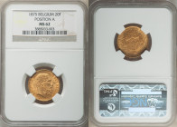 Leopold II gold 20 Francs 1875 MS62 NGC, Brussels mint, KM37. Position A. AGw 0.1867 oz. 

HID09801242017

© 2022 Heritage Auctions | All Rights Reser...