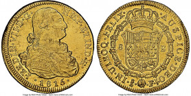 Ferdinand VII gold 8 Escudos 1815 So-FJ UNC Details (Private Countermark) NGC, Santiago mint, KM78, Fr-29. A virtually Uncirculated specimen, short of...