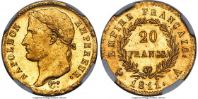 Napoleon gold 20 Francs 1811-A MS64 NGC, Paris mint, KM695.1. A near-Gem piece, boldly struck and showcasing razor-sharp devices upon semi-reflective ...