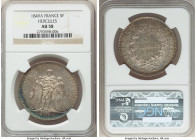 Republic 5 Francs 1849-A AU58 NGC, Paris mint, KM756.1. Two year type. Hercules group. Rose-gray toning with lagoon blue and citrus accents. 

HID0980...