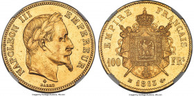 Napoleon III gold 100 Francs 1863-BB AU58 NGC, Strasbourg mint, KM802.2, Gad-1136. Mintage: 3,745. A minorly marked example of this second date for th...