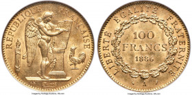 Republic gold 100 francs 1886-A MS62 NGC, Paris mint, KM832, Gad-1137. Mintage: 39,000. Very choice and even a bit conservative on grade, buttery gold...