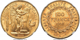 Republic gold 100 Francs 1900-A MS62+ NGC, Paris mint, KM832, Gad-1137. Mintage: 20,000. Clearly struck, presenting cartwheel luster and toned periphe...