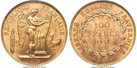 Republic gold 100 Francs 1911-A MS62 NGC, Paris mint, KM858, Gad-1137a. Mintage: 30,000. 

HID09801242017

© 2022 Heritage Auctions | All Rights Reser...