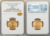 Republic gold "Jon Sigurdsson" 500 Kronur 1961 MS66 NGC, London mint, KM14. Mintage: 10,000. Lightly toned satin surfaces. Wings sticker. AGW 0.2593 o...