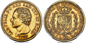 Sardinia. Carlo Felice gold 80 Lire 1827 (Eagle)-L AU Details (Rim Filing) NGC, Turin mint, KM123.1. A boldly struck example, displaying antique-gold ...