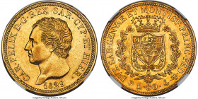Sardinia. Carlo Felice gold 80 Lire 1829 (Anchor)-P AU50 NGC, Genoa mint, KM123.2, Fr-1133. Lightly handled and sharp, with a lovely amber tone and hi...