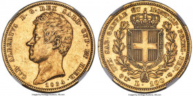 Sardinia. Carlo Alberto gold 100 Lire 1834 (Eagle)-P AU Details (Obverse Damage) NGC, Torino mint, KM133.1, Fr-1138. AGW 0.9332 oz. 

HID09801242017

...