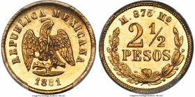 Republic gold 2-1/2 Pesos 1881/0 Mo-M MS62 PCGS, Mexico City mint, cf. KM411.5 (overdate not listed). Mintage: 400. An almost universally scarce Mexic...