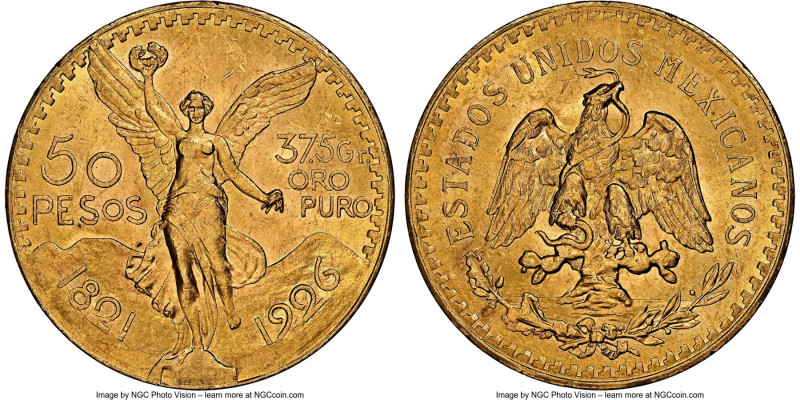 Estados Unidos gold 50 Pesos 1926 MS62+ NGC, Mexico City mint, KM481. AGW 1.2056...