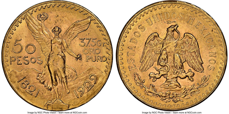 Estados Unidos gold 50 Pesos 1929 MS63 NGC, Mexico City mint, KM481, Fr-172. AGW...